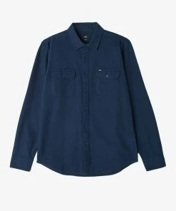 Mens OBEY - Gunner Woven L/S Men's Shirt, Navy