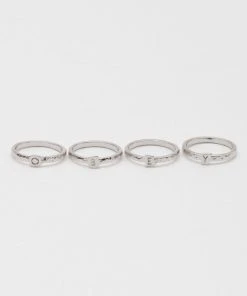 Womens OBEY - Logo Stack Rings, Rhodium