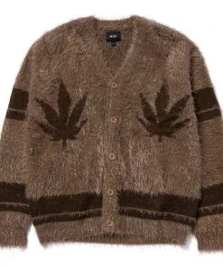 HUF X Pleasures - Outro Men's Cardigan, Brown Mens
