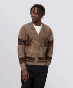 HUF X Pleasures - Outro Men's Cardigan, Brown Mens