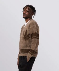 HUF X Pleasures - Outro Men's Cardigan, Brown Mens