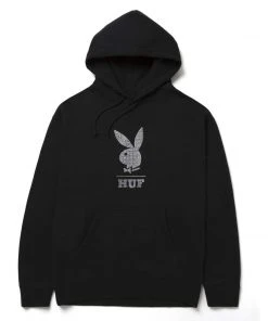 Mens HUF X Playboy - Rhinestone Men's Pullover Hoodie, Black