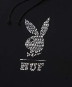 Mens HUF X Playboy - Rhinestone Men's Pullover Hoodie, Black