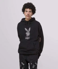 Mens HUF X Playboy - Rhinestone Men's Pullover Hoodie, Black