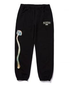 Mens HUF X Pleasures - Spore Fleece Pants, Black