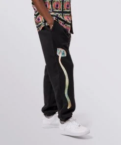 Mens HUF X Pleasures - Spore Fleece Pants, Black