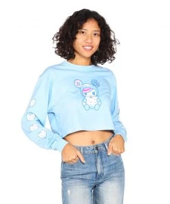 Tokidoki - Sprinkled Heart Long Sleeve Women's Crop Top, Light Blue