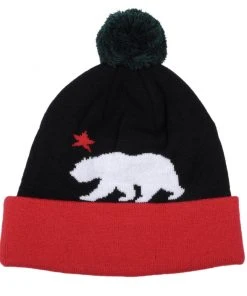 TRUE - Cali Bear Pom Beanie Hat, Black Mens