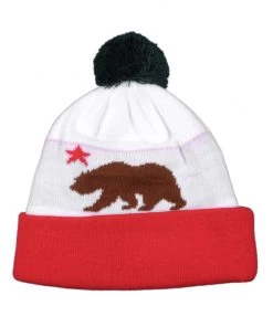 Mens TRUE - Cali Bear Pom Beanie Hat, White