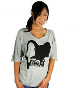 Free Gold Watch Image Unavailable - Camera V-Neck Women's Top, Silver Womens