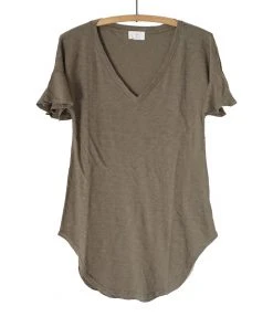 Trends Deep V Flutter Sleeve Top, Olive Womens