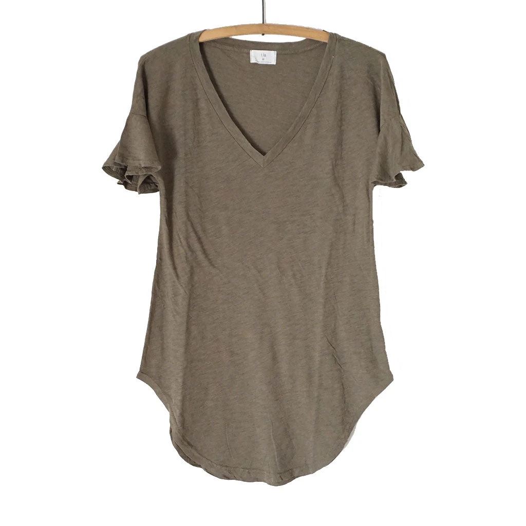 Trends Deep V Flutter Sleeve Top, Olive Womens 1 Trends Deep V Flutter Sleeve Top, Olive Womens