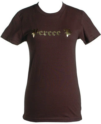 Stones Throw Womens Percee P - Logo Women's Shirt, Brown/Gold Foil 1 Stones Throw Womens Percee P - Logo Women's Shirt, Brown/Gold Foil
