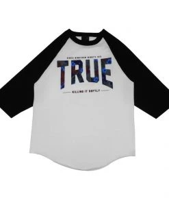 TRUE - Men's True Floral 2 Raglan Tee Shirt, White/Black Mens
