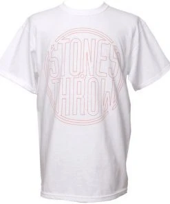 Stones Throw - Outline Logo Shirt, White (w/ Orange)