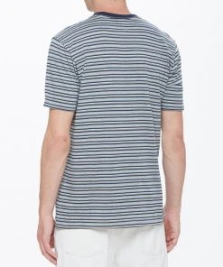 Mens OBEY - Reno Stripe Men's Pocket Tee, Blue Multi