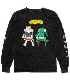 Mens RIPNDIP - Butz Up Men's L/S Tee, Black Mineral Wash