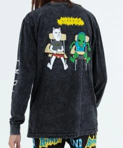 Mens RIPNDIP - Butz Up Men's L/S Tee, Black Mineral Wash